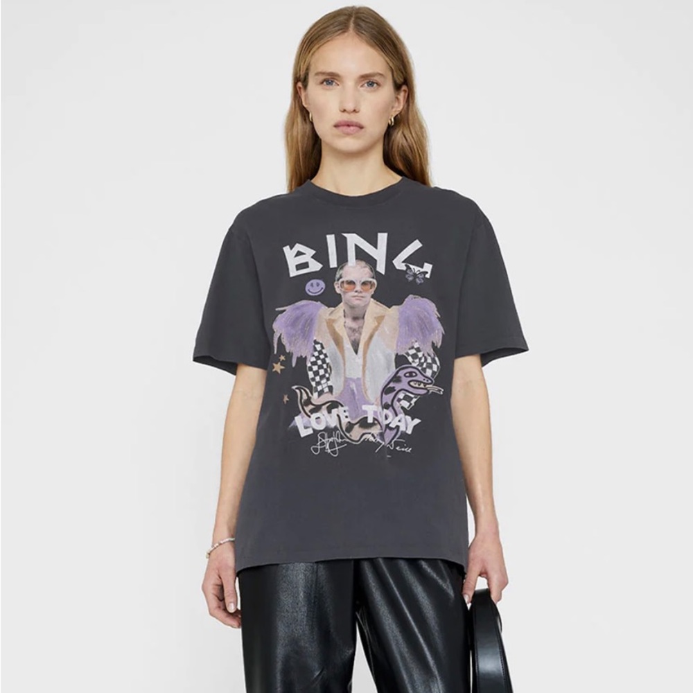 Anine Bing Lili Tee Ab x To Elton John – Washed Black (NWT)